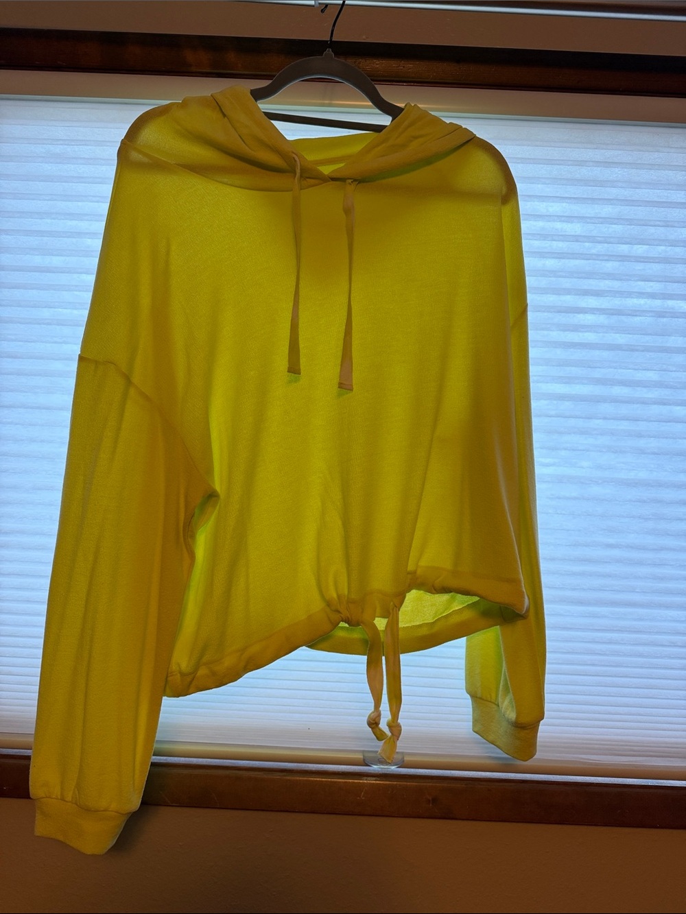 (30)Women’s Drawstring Hem Hooded Pullover - Yellow